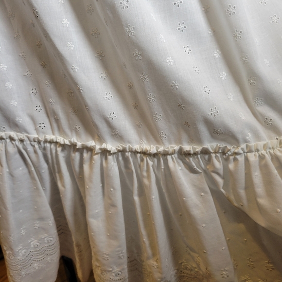 VINTAGE 70'S WHITE EYELET SEMI SHEER RUFFLE MAXI DRESS - Picture 6 of 12